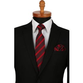 Kravatkolik KK5028 Bordo Çizgi Desen Mendilli Klasik Kravat