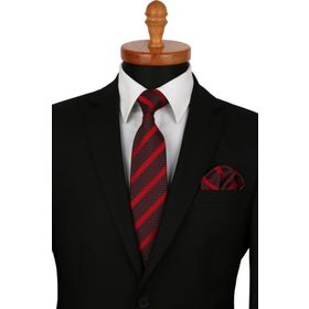 Kravatkolik KK5028 Bordo Çizgi Desen Mendilli Klasik Kravat