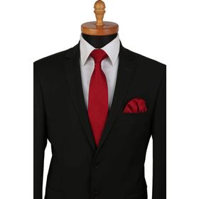 Kravatkolik KK9267 Kırmızı Kendinden Desen Mendilli Klasik Kravat