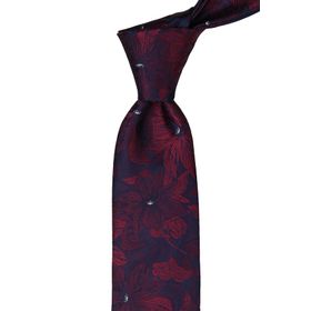 Kravatkolik KK9615 Bordo Lacivert Çiçek Desen Mendilli Klasik Kravat