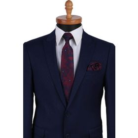 Kravatkolik KK9615 Bordo Lacivert Çiçek Desen Mendilli Klasik Kravat