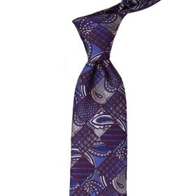 Kravatkolik KK9693 Mürdüm Mavi Motif Desen Mendilli Klasik Kravat