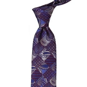 Kravatkolik KK9693 Mürdüm Mavi Motif Desen Mendilli Klasik Kravat