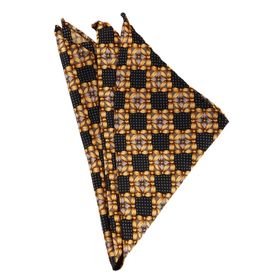 Kravatkolik SPS114 Siyah - Sarı Motif Baskılı İpek Mendil
