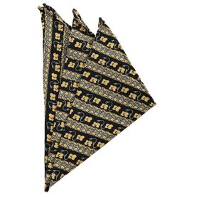 Kravatkolik SPS177 Sarı - Siyah Motif Baskılı İpek Mendil