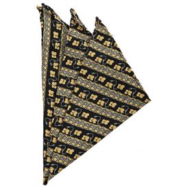 Kravatkolik SPS177 Sarı - Siyah Motif Baskılı İpek Mendil