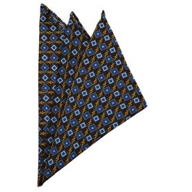 Kravatkolik SPS231 Kahve - Mavi Motif Baskılı İpek Mendil