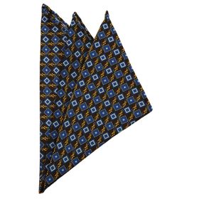 Kravatkolik SPS231 Kahve - Mavi Motif Baskılı İpek Mendil