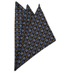 Kravatkolik SPS231 Kahve - Mavi Motif Baskılı İpek Mendil