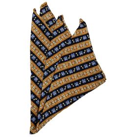 Kravatkolik SPS307 Sarı - Lacivert Motif Baskılı İpek Mendil