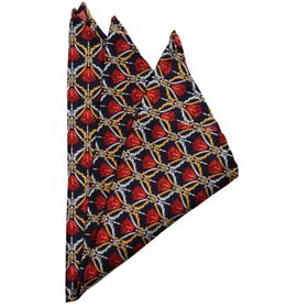Kravatkolik SPS313 Lacivert Motif Baskılı İpek Mendil