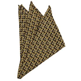 Kravatkolik SPS327 Sarı - Lacivert Motif Baskılı İpek Mendil