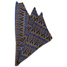 Kravatkolik SPS341 Mavi Motif Baskılı İpek Mendil