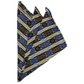 Kravatkolik SPS373 Sarı - Lacivert Motif Baskılı İpek Mendil