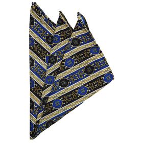 Kravatkolik SPS373 Sarı - Lacivert Motif Baskılı İpek Mendil