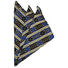 Kravatkolik SPS373 Sarı - Lacivert Motif Baskılı İpek Mendil