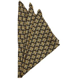 Kravatkolik SPS400 Sarı - Lacivert Motif Baskılı İpek Mendil