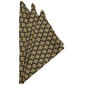 Kravatkolik SPS400 Sarı - Lacivert Motif Baskılı İpek Mendil