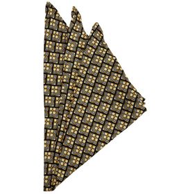 Kravatkolik SPS400 Sarı - Lacivert Motif Baskılı İpek Mendil