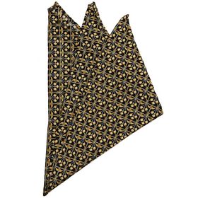 Kravatkolik SPS405 Sarı - Lacivert Motif Baskılı İpek Mendil