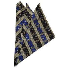 Kravatkolik SPS413 Sarı - Lacivert Motif Baskılı İpek Mendil