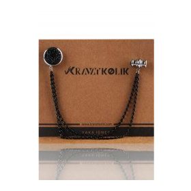 Kravatkolik YI215 Siyah Hematit Taşlı Zincirli Yaka İğnesi