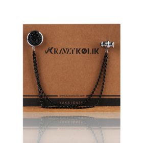 Kravatkolik YI215 Siyah Hematit Taşlı Zincirli Yaka İğnesi