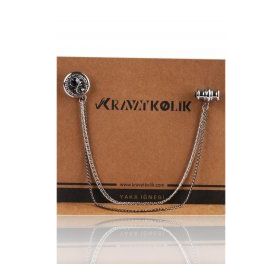 Kravatkolik YI225 Füme Hematit Taşlı Zincirli Yaka İğnesi