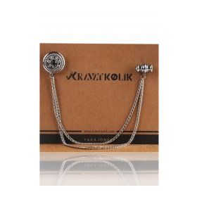 Kravatkolik YI235 Beyaz Kristal Taşlı Zincirli Yaka İğnesi