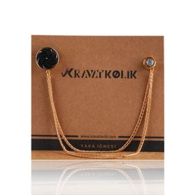 Kravatkolik Yı250 Altın Renk Hematit Taşlı Zincirli Yaka İğnesi