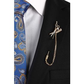Kravatkolik Yı273 Altın Renk Makas Tarak Motif Yaka İğnesi