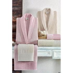 Kristal Dream Bej Pudra Jakarlı 6 Parça Aile Bornoz Takımı