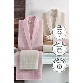 Kristal Dream Bej Pudra Jakarlı 6 Parça Aile Bornoz Takımı