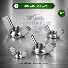 Kromturksan DIN 315 A2 M8 Paslanmaz Kelebek Somun