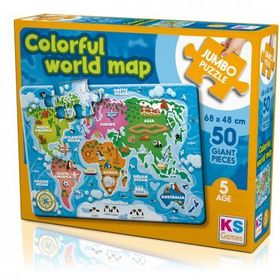 Ks Jumbo 50 Parça Colorful World Map Dünya Haritası Puzzle