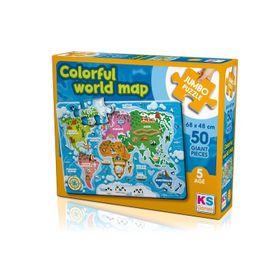 Ks Jumbo 50 Parça Colorful World Map Dünya Haritası Puzzle