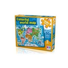 Ks Jumbo 50 Parça Colorful World Map Dünya Haritası Puzzle