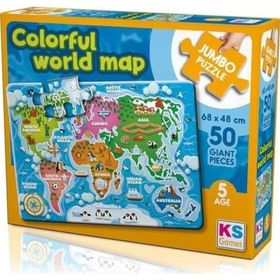 KS Puzzle Colorful World Map Jumbo Puzzle