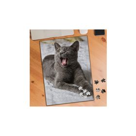 KS001102 Gri Tüylü Esneyen Kedicik 240 Parça Puzzle Yapboz