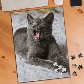 KS001102 Gri Tüylü Esneyen Kedicik 240 Parça Puzzle Yapboz