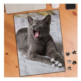 KS001102 Gri Tüylü Esneyen Kedicik 240 Parça Puzzle Yapboz