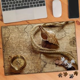 KS699253 Harita Pusula Eski Demir Paralar 240 Parça Puzzle Yapboz