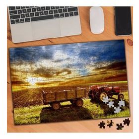 KS699263 Gün Batımı Tarlada Traktör 240 Parça Puzzle Yapboz
