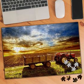 KS699263 Gün Batımı Tarlada Traktör 240 Parça Puzzle Yapboz