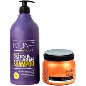 Kuaf Tuzsuz Keratin 1 lt Bakım Şampuanı+Yenileyici Biotin 500 ml Saç Maskesi