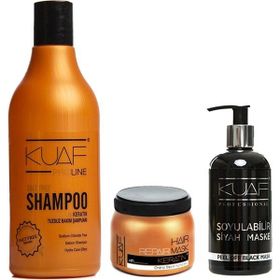Kuaf Tuzsuz Keratin 500 ml Şampuan+250 ml Keratin Saç Maskesi+Soyulabilir 250 ml Siyah Yüz Maskesi