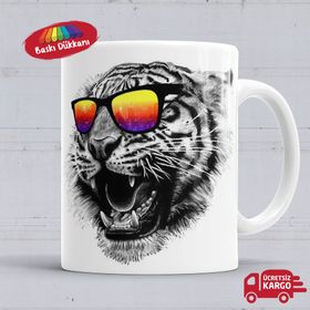 Kükreme Aslan Kaplan Gözlüklü Aslan Kaplan Kupa Bardak