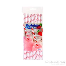 KullanAtMarket Dolphin Pembe Puantiyeli 25 Adet Beyaz Kağıt Pipet