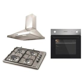 Kumtel KO-A6S2 58 lt Gri Ankastre Fırın + KO-410 BF Inox Ankastre Ocak + DP6S Piramit Inox Piramit Davlumbaz 3'lü Ankastre Set