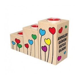 Kumtoys Renkli Balonlar Desenli Dekoratif Ahşap Mumluk
